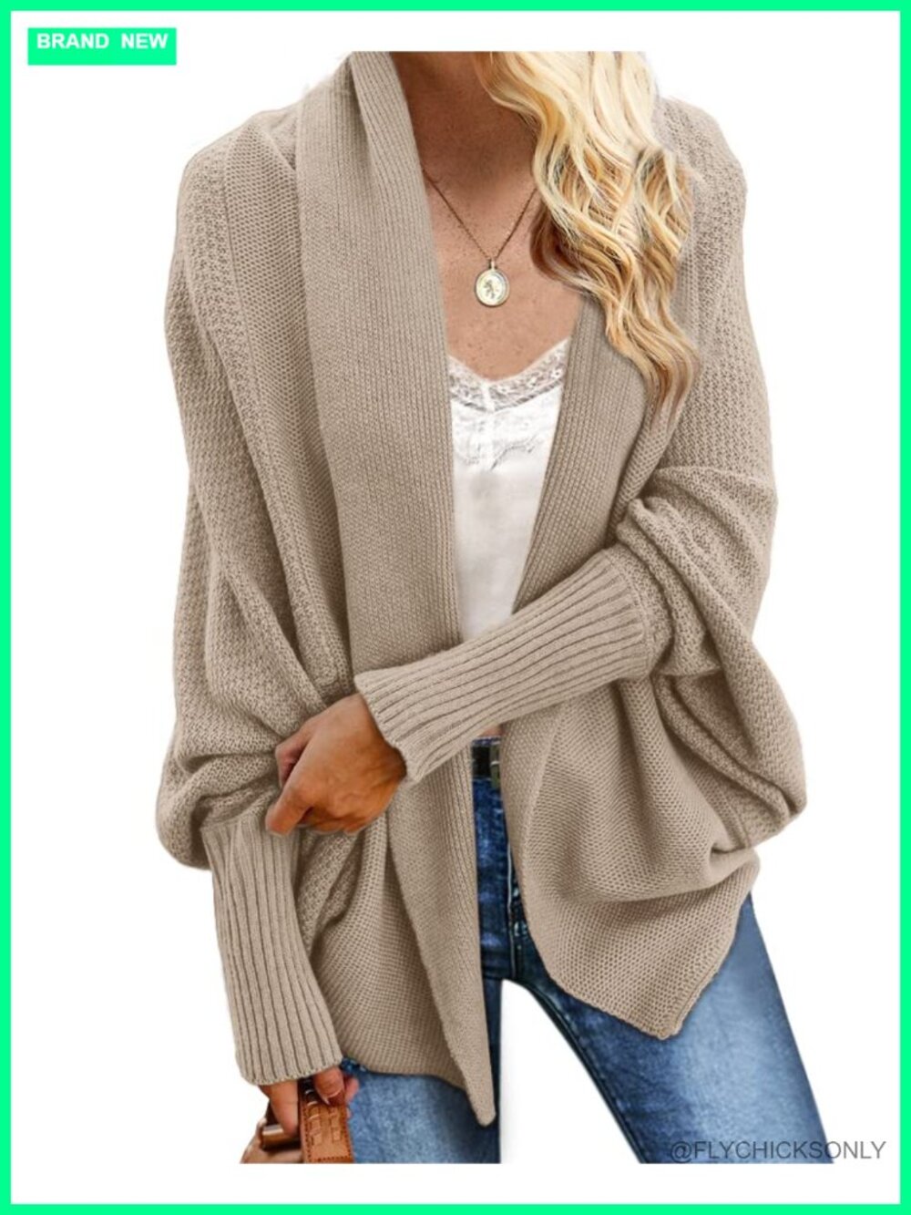 Chunky Cable Knit Batwing Cardigan Sweater - Oversized Slouchy Wrap